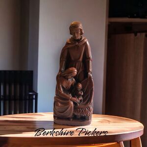 Vintage Faux Wood Carved‎ Jesus Mary Joseph  Statue Figurine